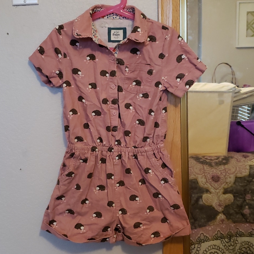 Pink mini boden hedgehog romper 6-7 YO